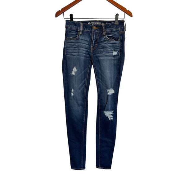 American Eagle Outfitters Women's Blue Distressed jeggings size 2 - Picture 1 of 5